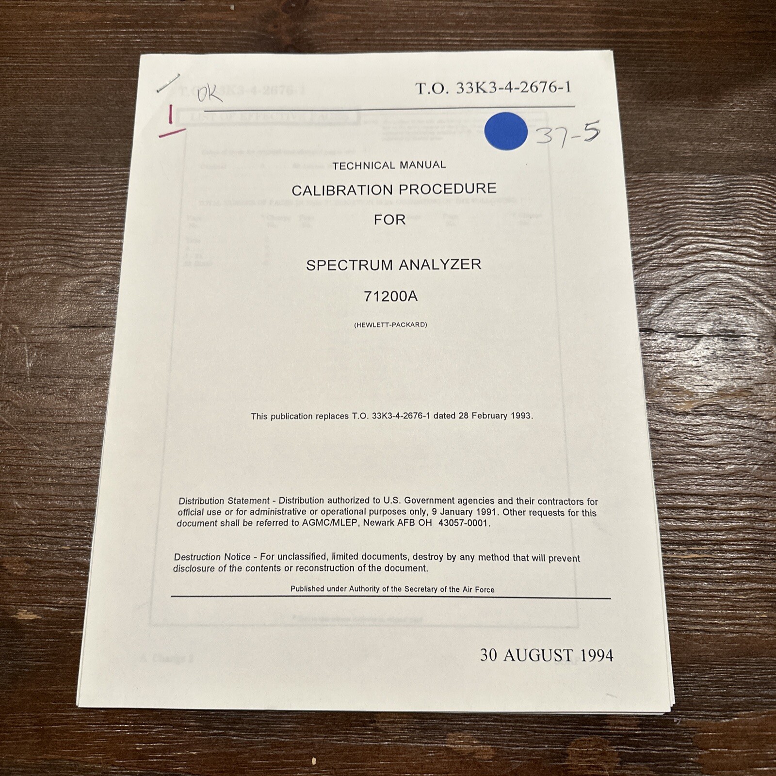 HP 71200A Spectrum Analyzer Calibration Procedure Technical Manual