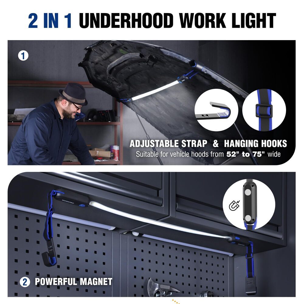 WORKPRO 25" Long Rechargeable Underhood Work Light 3 Lighting Modes For Garage