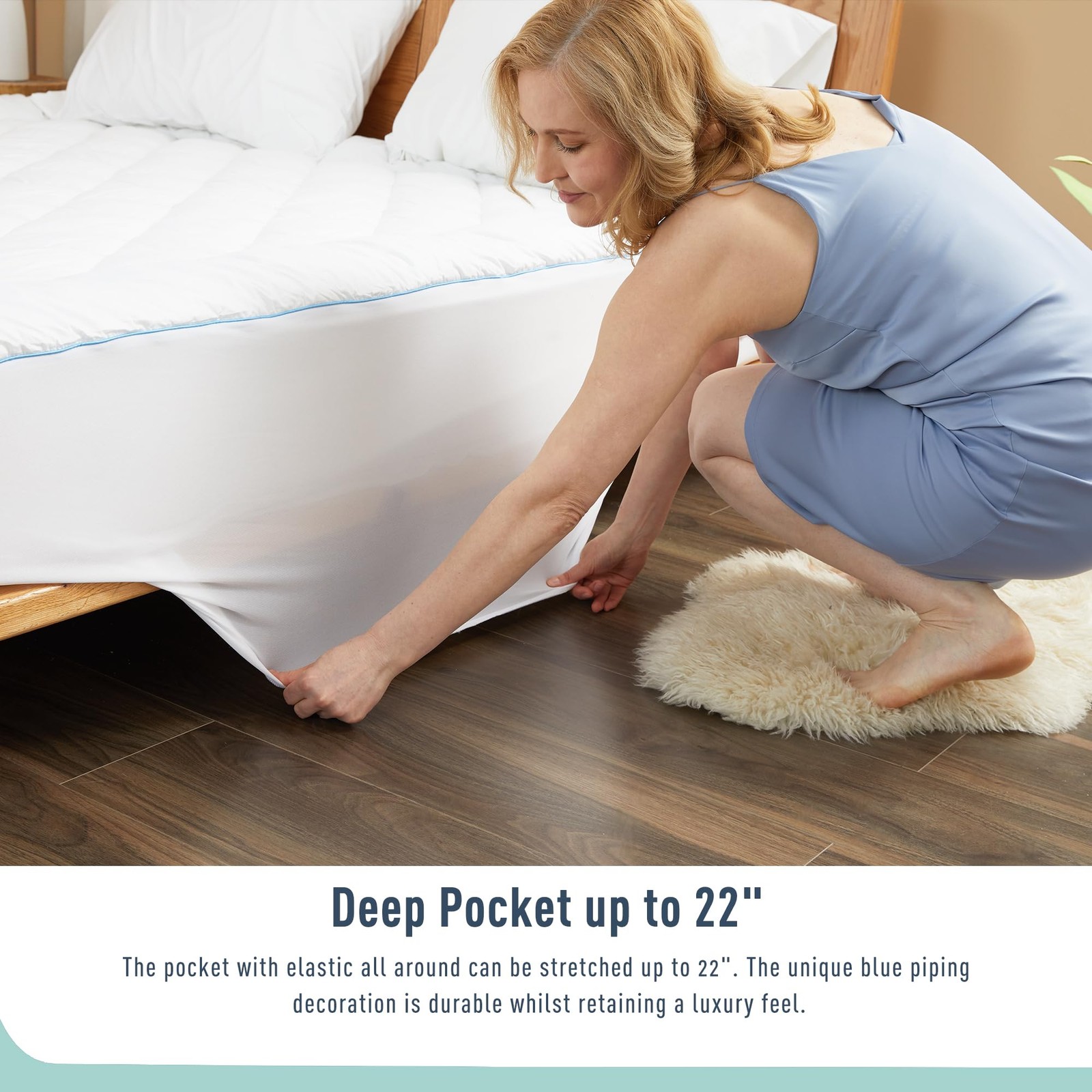 HOMTEC Queen Mattress Pad Extra Thick Cotton Topper Queen, White