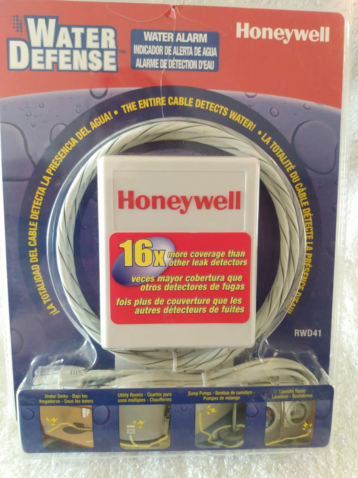 Honeywell Water Defense Alarm RWD41 Water Alarm Detection Battery Operated NEW!