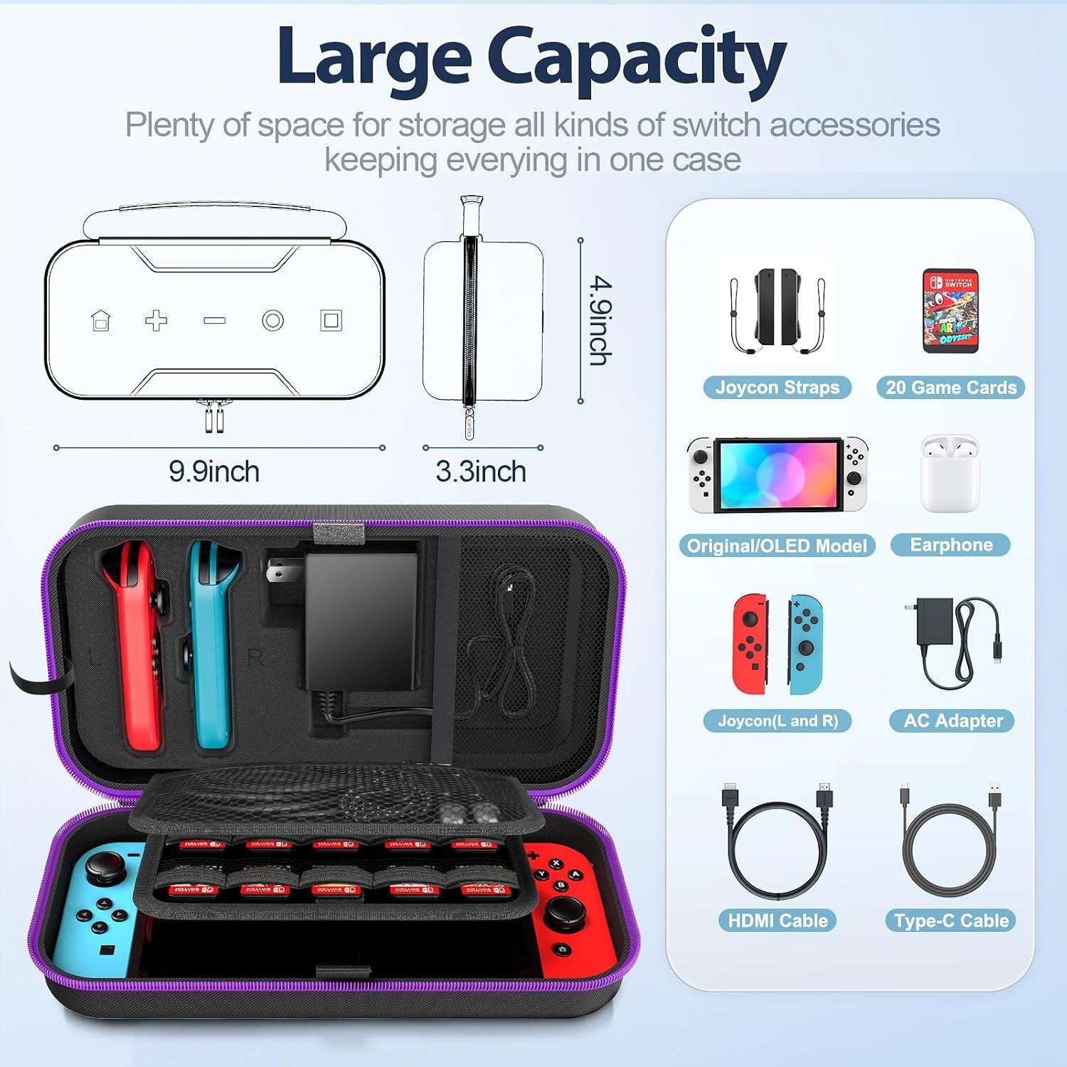 Carrying Case Compatible with Nintendo Switch/OLED - Fit for Joycon and AC Ad...