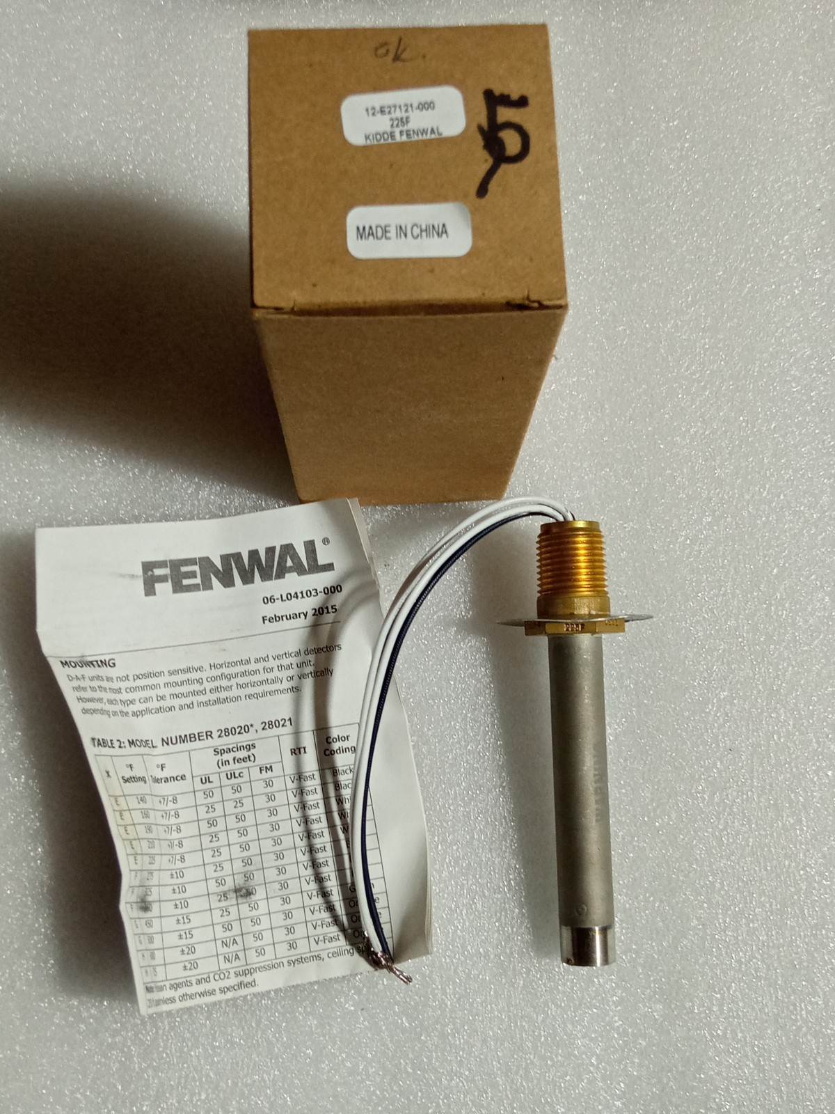 Kidde Fenwal 12-E27121-000-05 225F Detect-A-Fire NEW