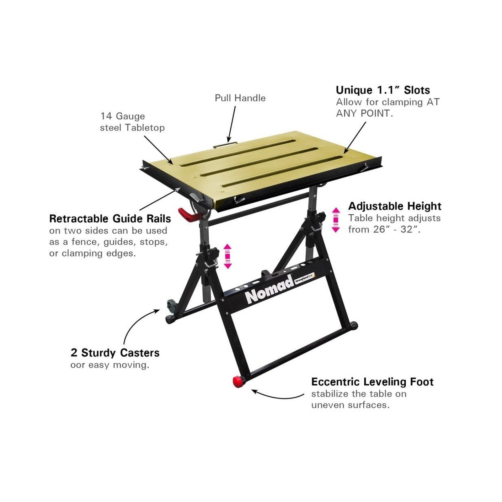 Steel Welding Table, 1.1″ (28mm) Tabletop Slots, Adjustable Angle & Height