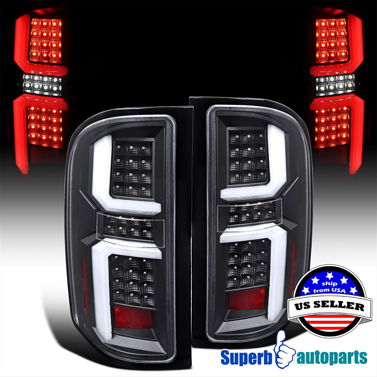 Fits 2007-2013 Chevy Silverado 1500 2500 3500HD Black Tail Lights LED Bars