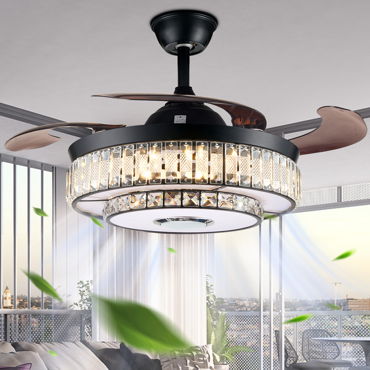 42" black frequency conversion colorful bluetooth remote control fan light
