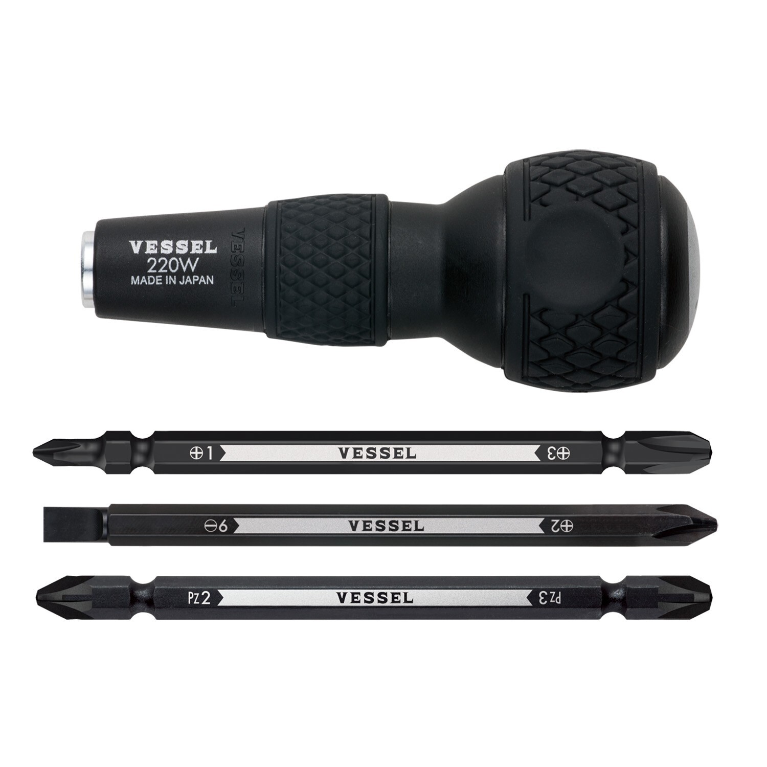 Vessel Ball Grip 1/4" Hex Bit Interchangeable Screwdriver Set 220W-3 JAPAN