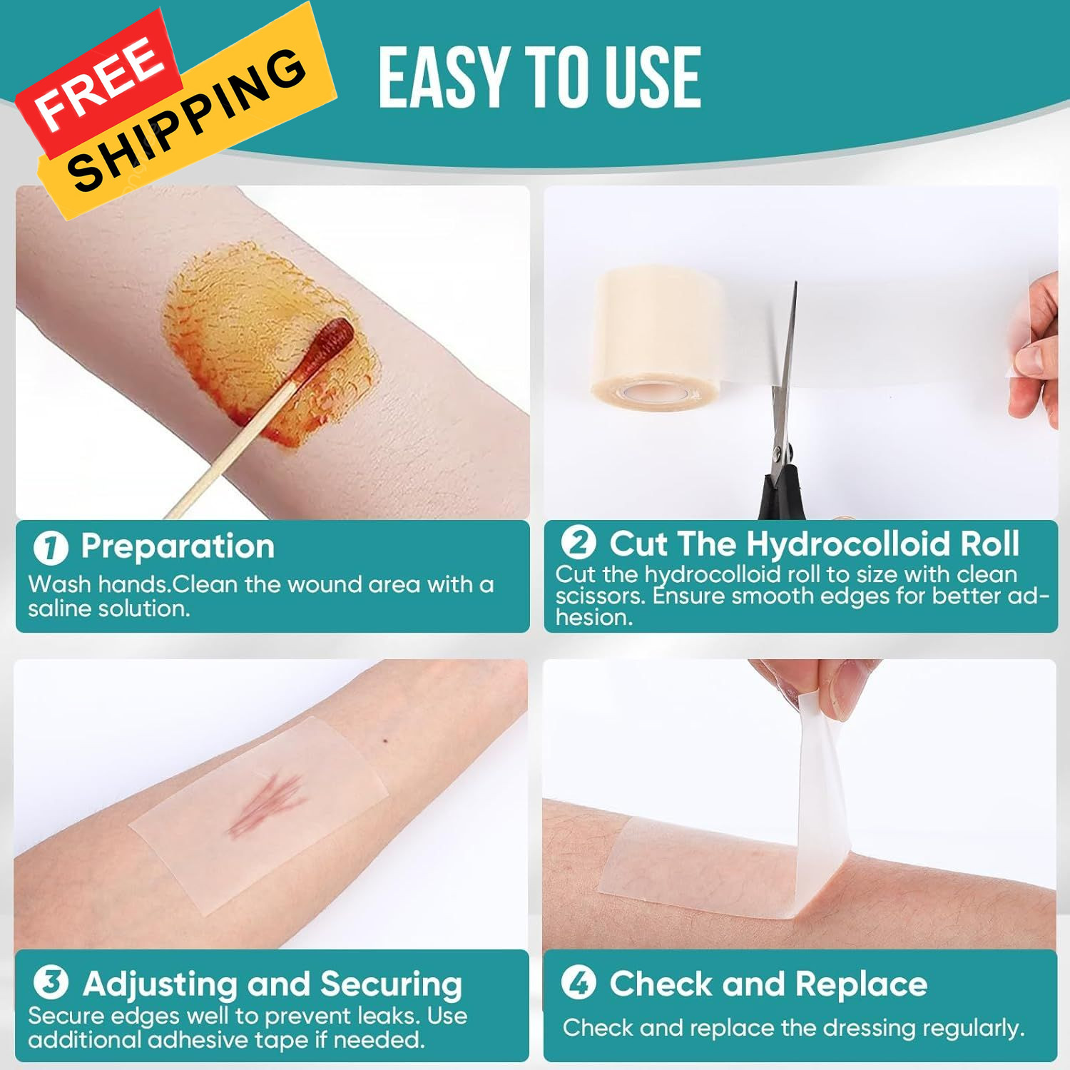 Hydrocolloid Roll for Wound Care, Patch Bandages with 3in x 8ft