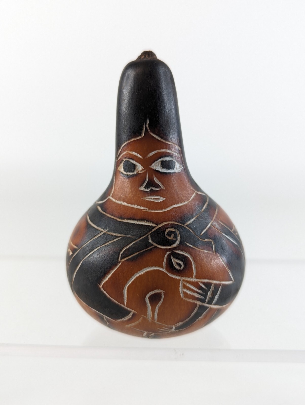 Vintage Hand Painted Peruvian Gourd from Peru - 3" Tall - Folk Art Decor