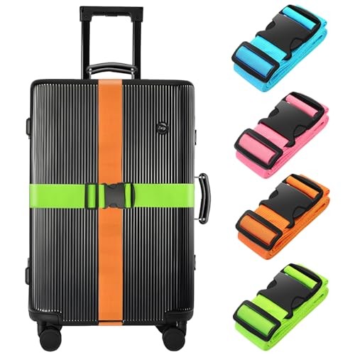 4 Pack Luggage Straps 79" Long Belts Keep 4Pcs Blue+Orange+Rose Pink+Green