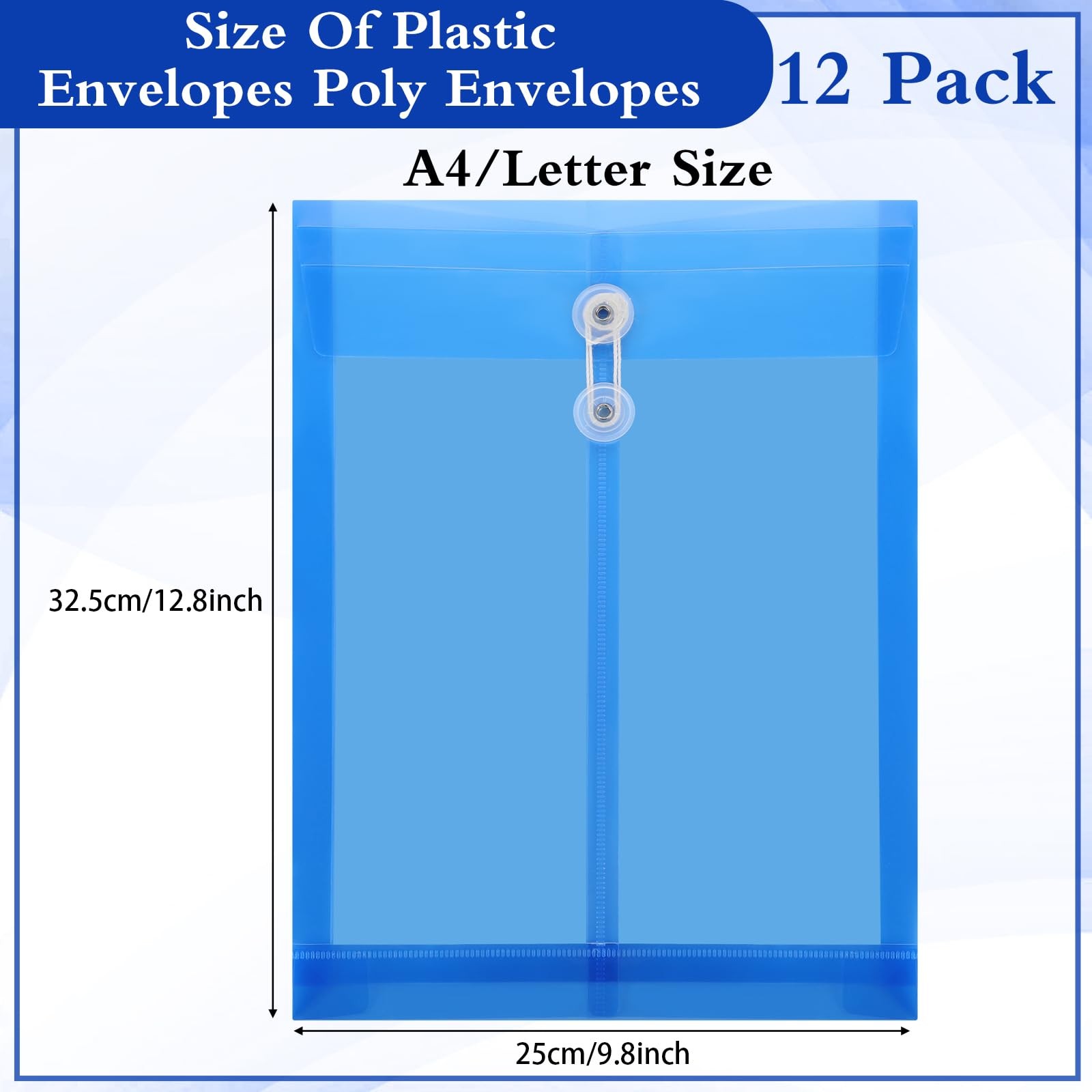 12 Pack Plastic Envelopes with Button and String Tie Closure Expandable Poly ...