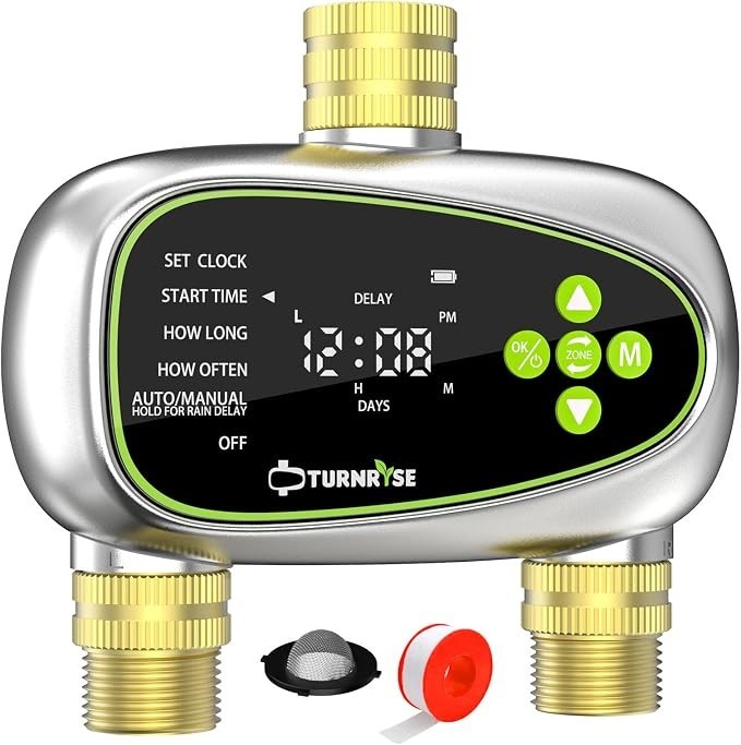 Water Timer for Garden Hose - 2 Zone Sprinkler Controller with Rain Delay/Manual