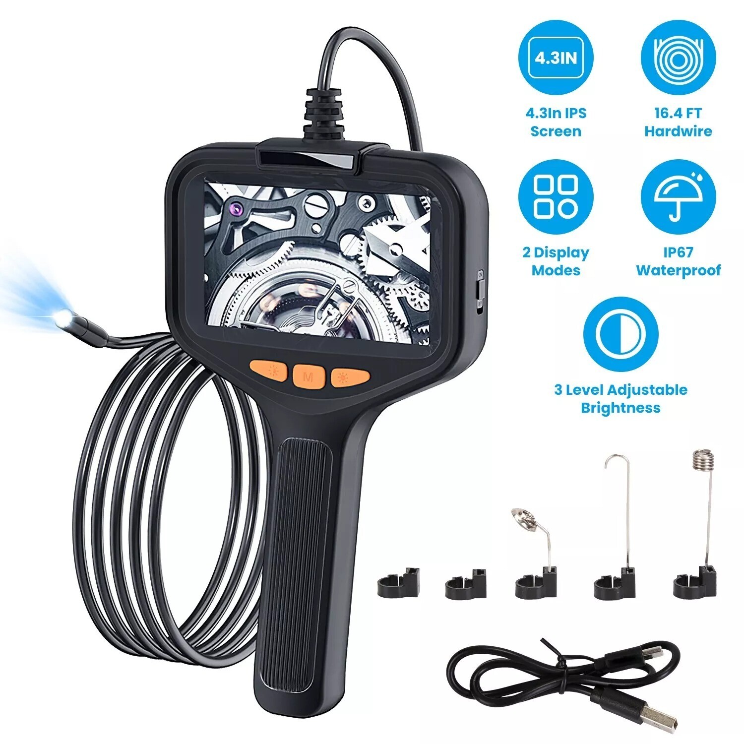 4.3in Inspection Camera Articulating Borescope Endoscope Camera for Plumbing