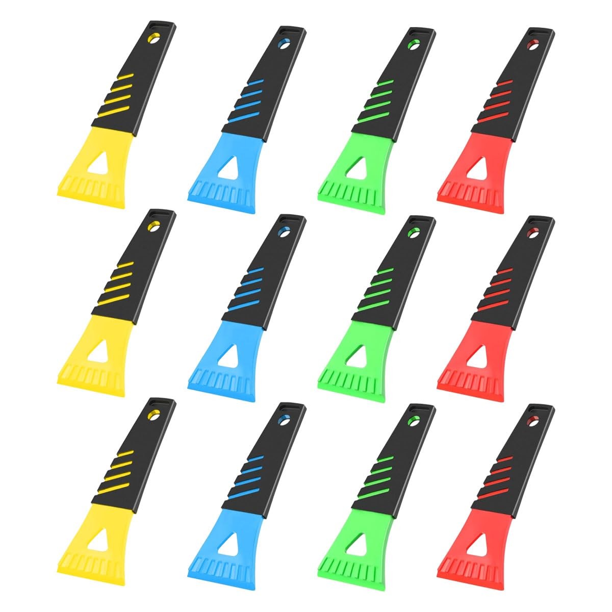 12 Pieces Ice Scraper Set | Non-Scratch Plastic | Ergonomic Handle | Winter Tool