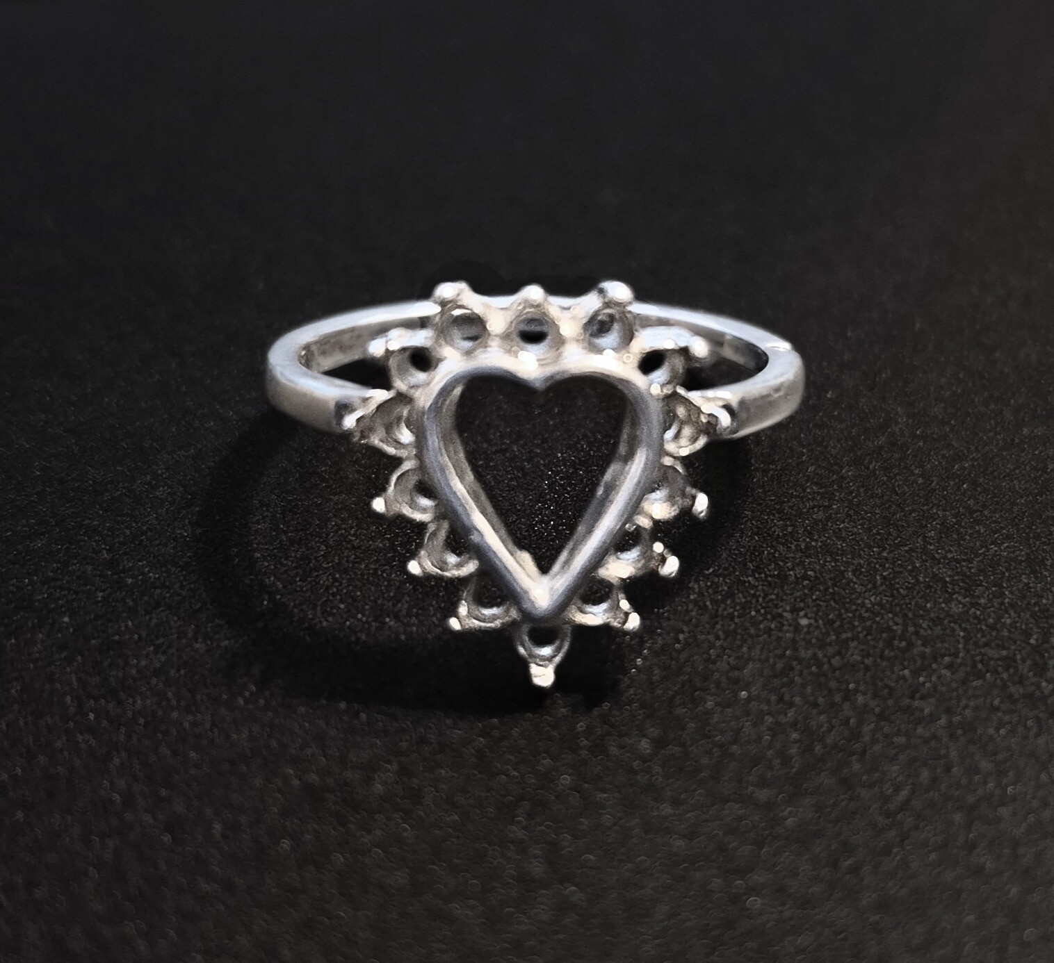 Multi Stone 2mm Round Setting Heart Ring PreNotched 925 Sterling Silver Size 6.5
