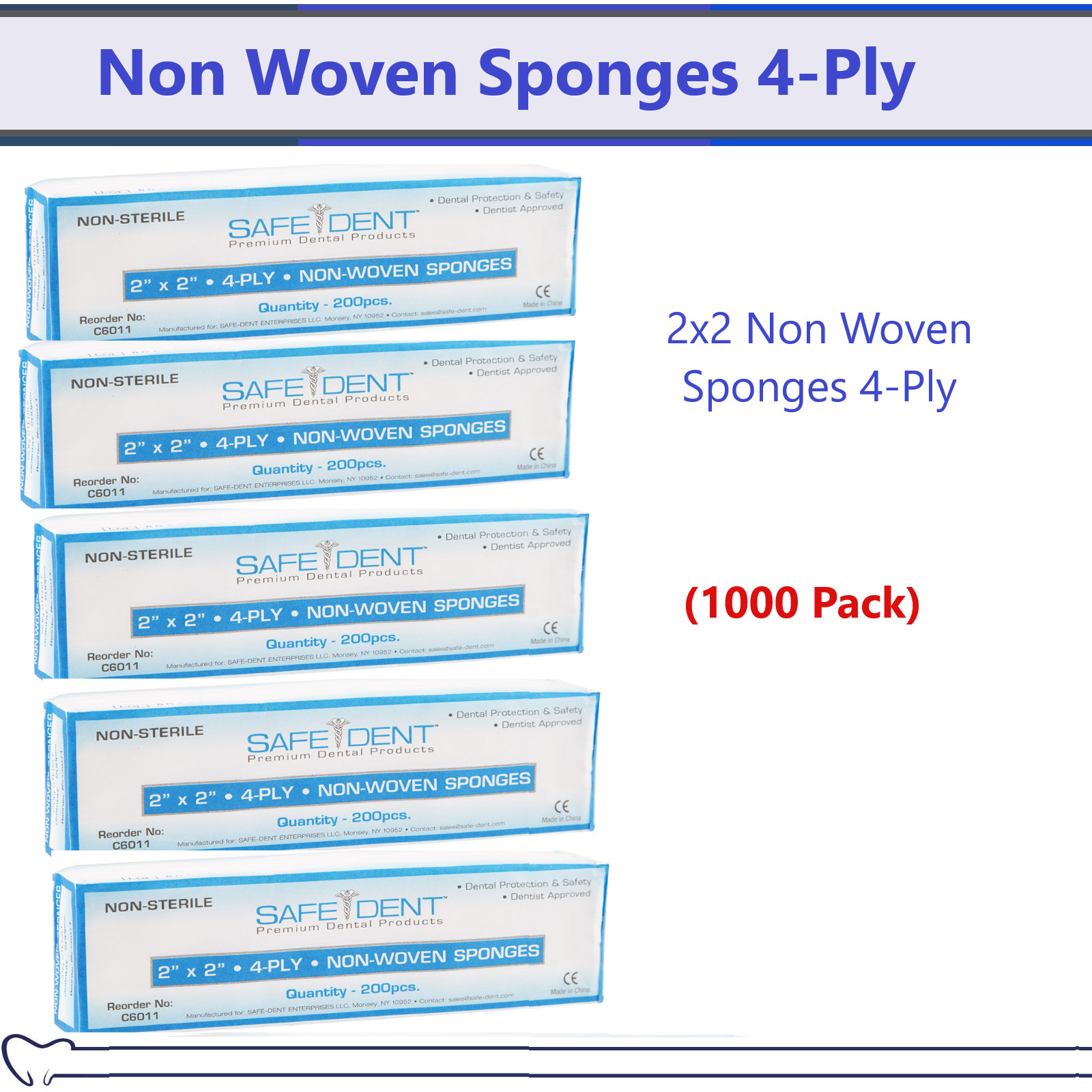 2x2 Non Woven Sponges 4-Ply, Non-Sterile Cotton Dental Gauze (1000 Pack)