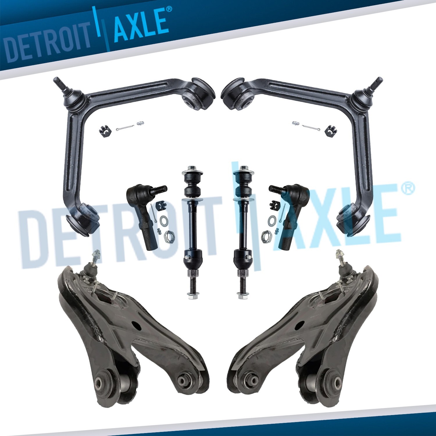 RWD Front Upper Lower Control Arms Tie Rod Sway Bar for 2002-2005 Dodge Ram 1500