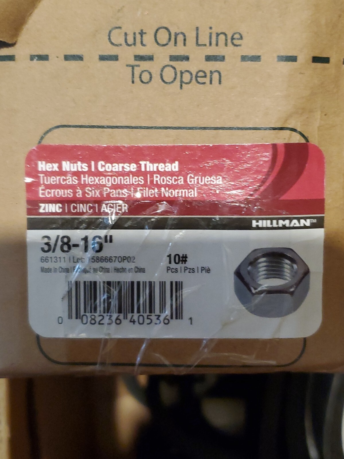 3/8"-16 Grade 5 Finished Hex Nuts Zinc Plated Coarse Thread