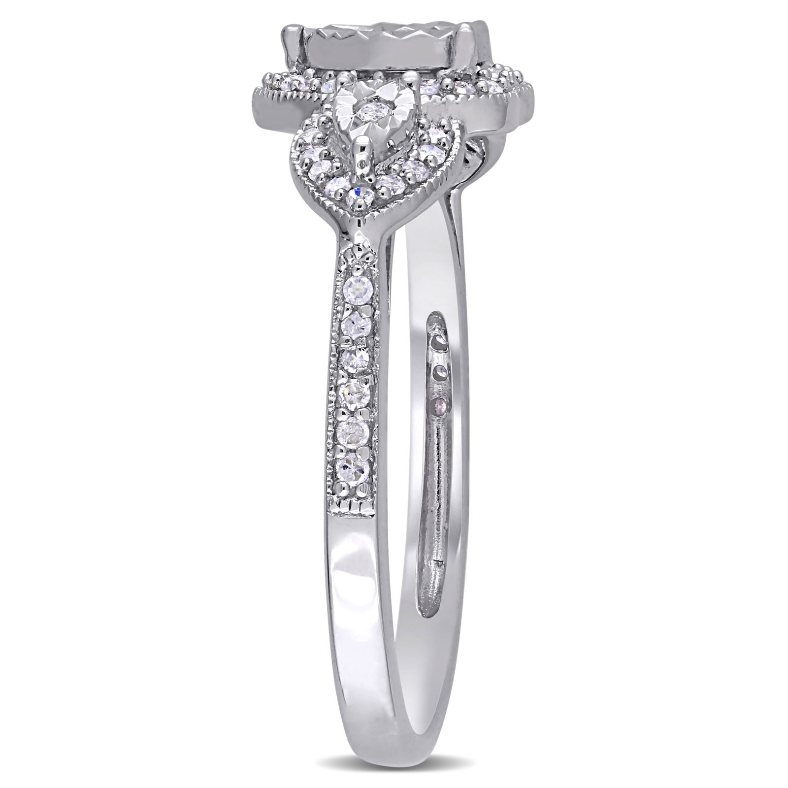 Amour Sterling Silver 1/3CT TDW Diamond Triple Heart Halo Engagement Ring