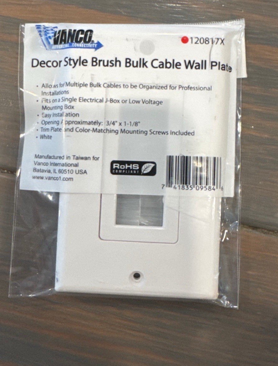 Vanco - Decor Style Brush Bulk Cable Wall Plate - White 120817X
