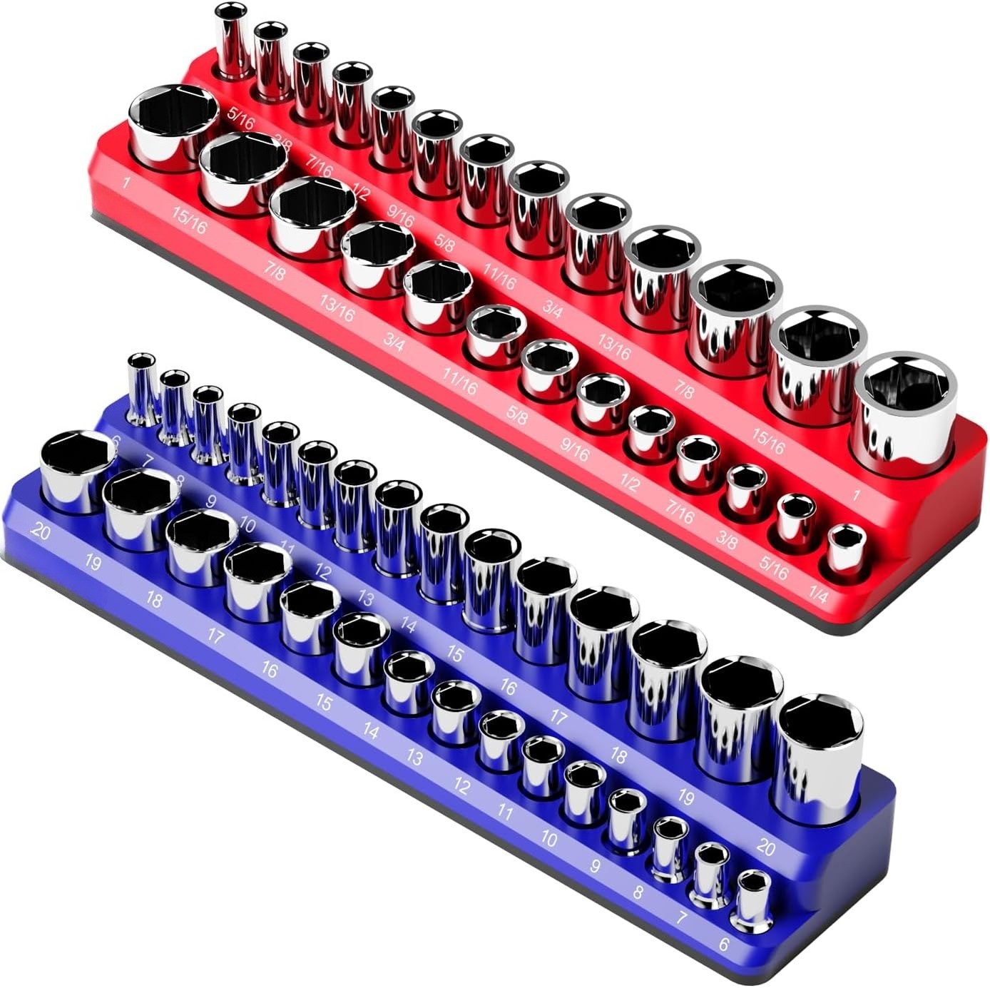3/8 Inch Magnetic Socket Organizer,2-Pack Metric &SAE Sockets Holder Set