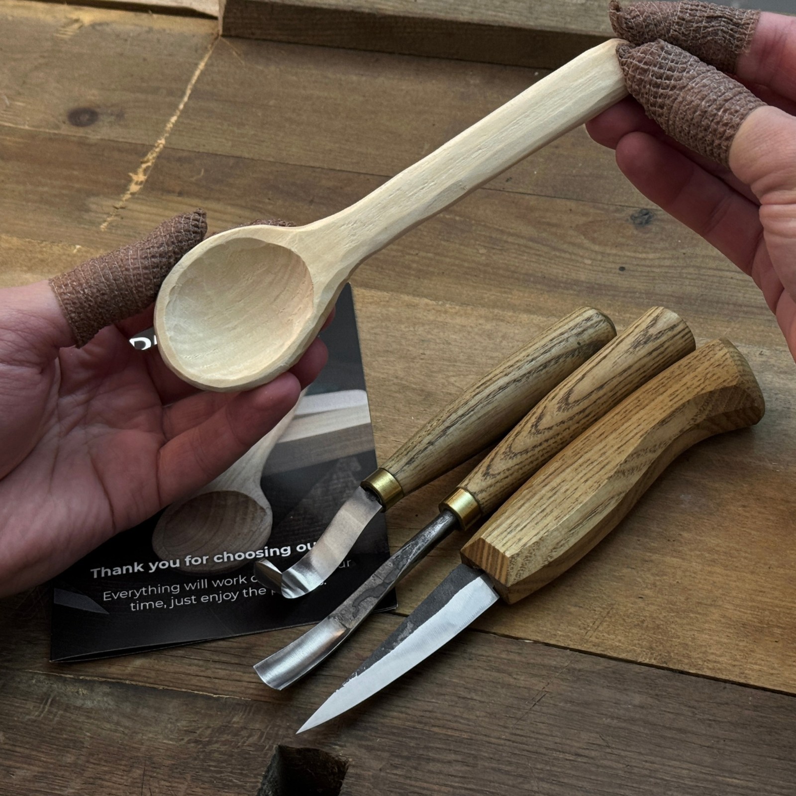 DIY Carving Kit for Beginners Cherry Oak Wood Blanks Clear Instructions 3 Spoons