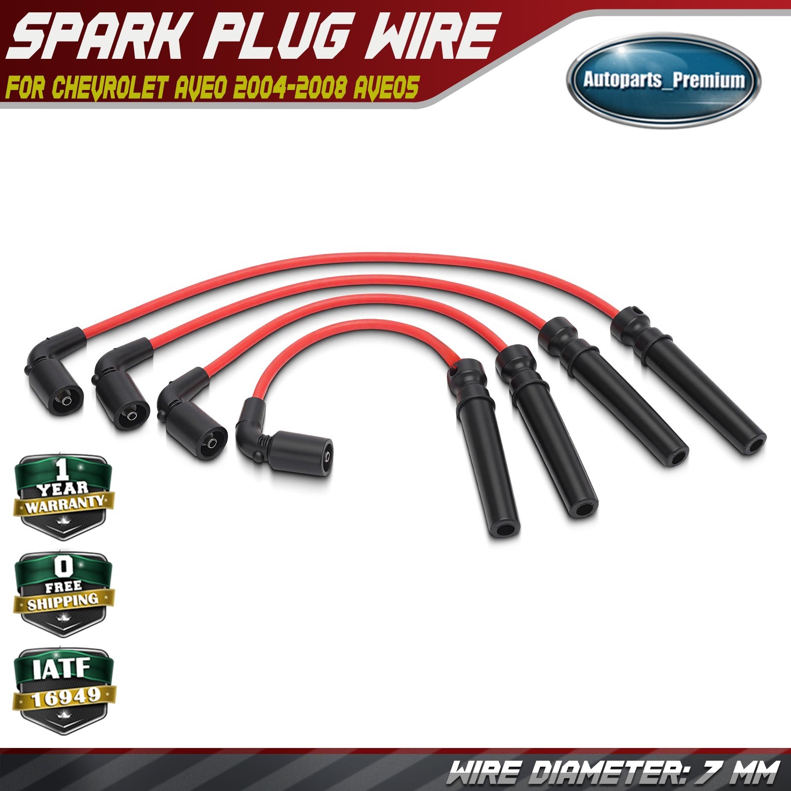 4x Red Spark Plug Wire Set for Chevy Aveo 2004-2008 Aveo5 Pontiac Wave Suzuki