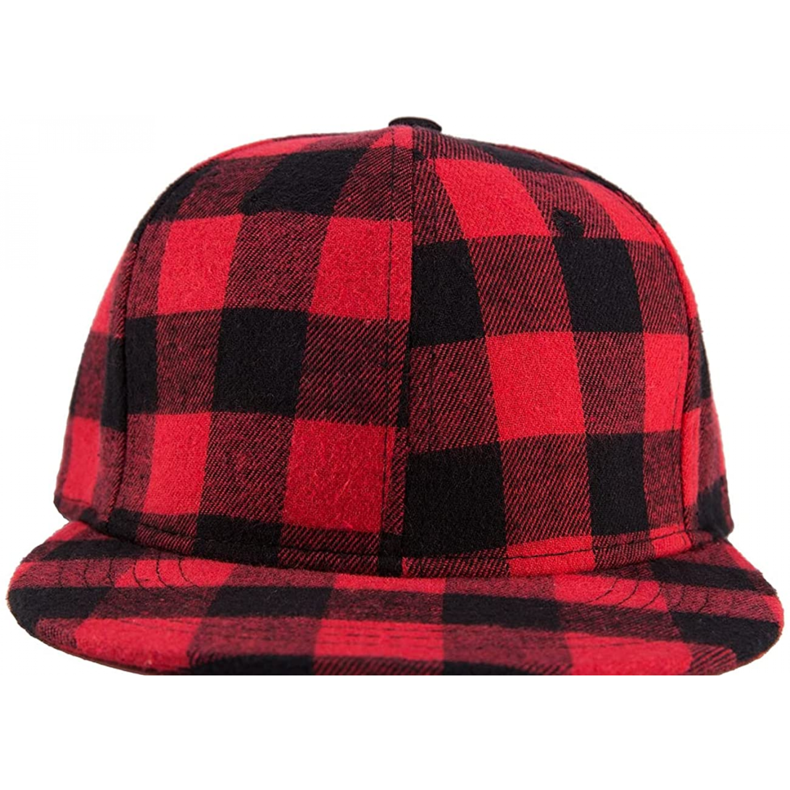 Flannel Plaid Style Hat, Flat Top Baseball Cap - Red and Black Pattern