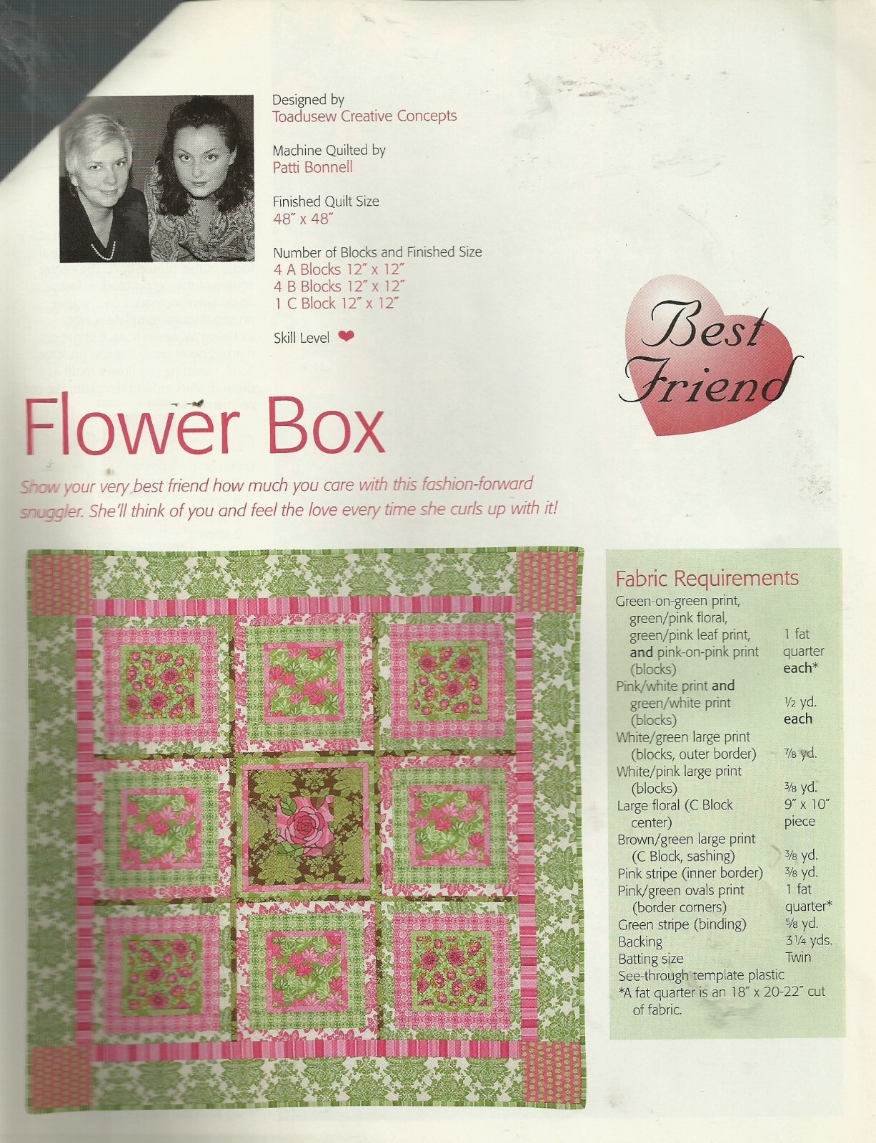 B0615 FLOWER BOX QUILT PATTERN/INSTRUCTIONS