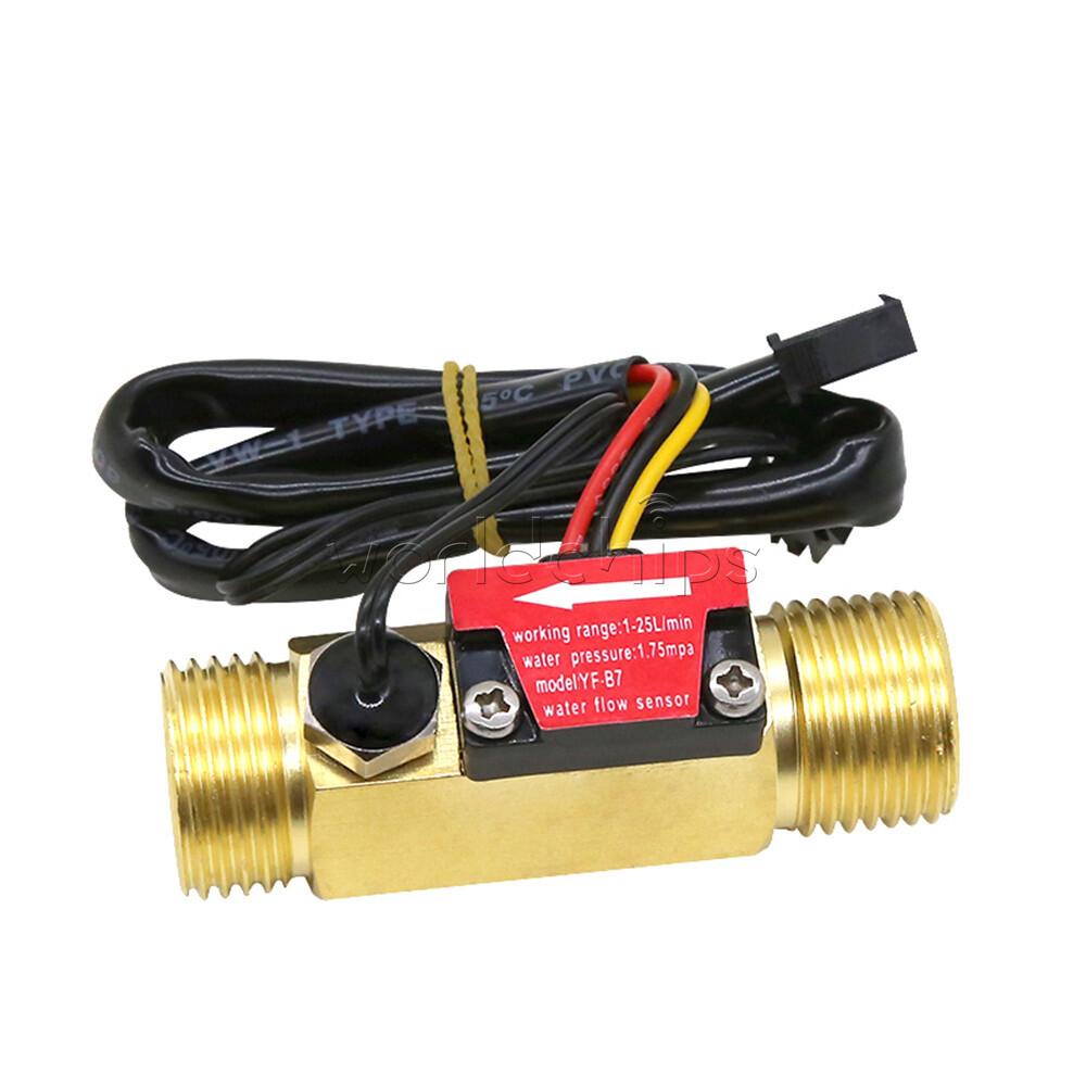 4 Points Hall Coppe Flowmeter G1/2 1-25L/min Wate Fow Sensor YF-B7 Flow Meter
