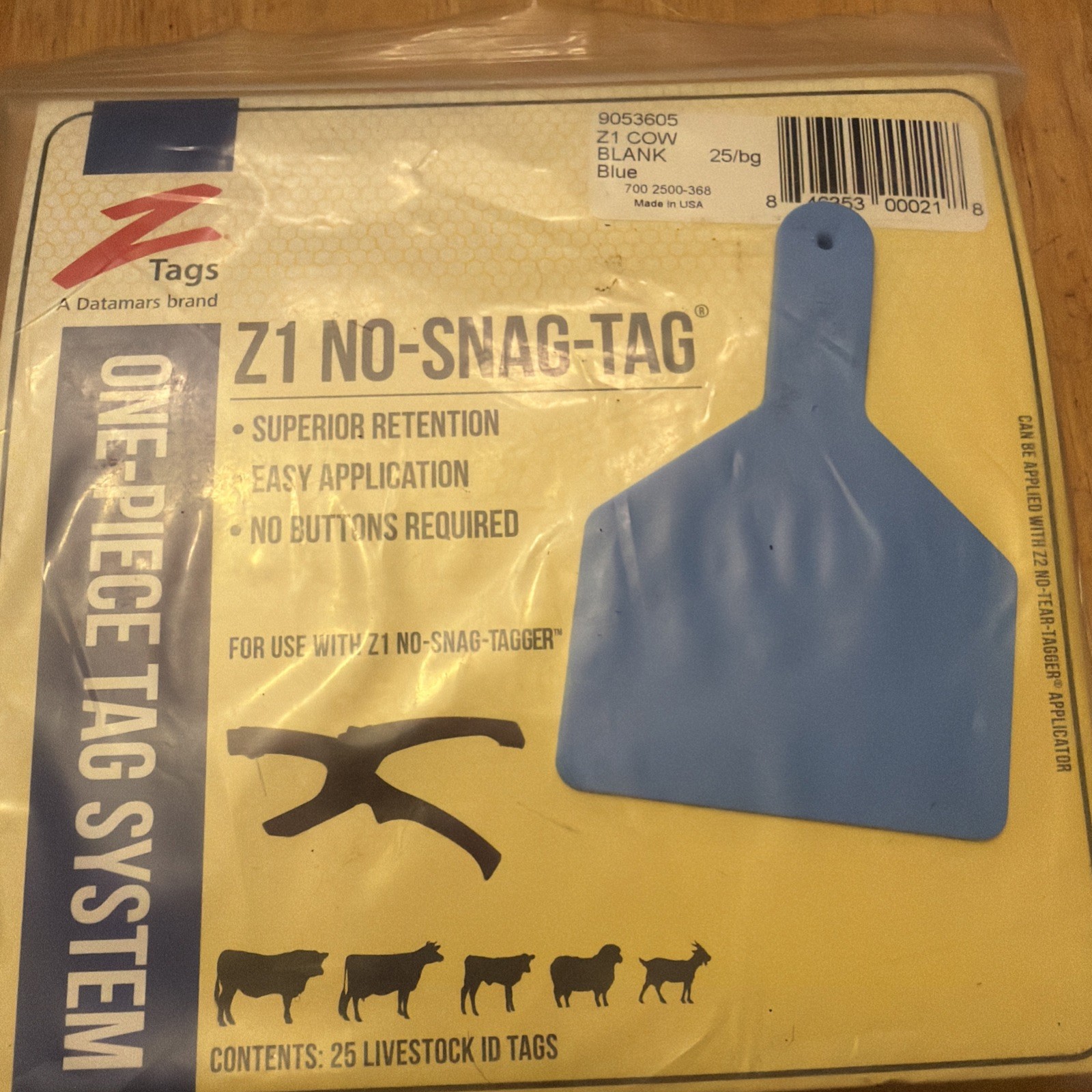 Z Tags Z1 No-Snag-Tag Blank Livestock ID Ear Blue - 25 count - 3" x 4.5" New
