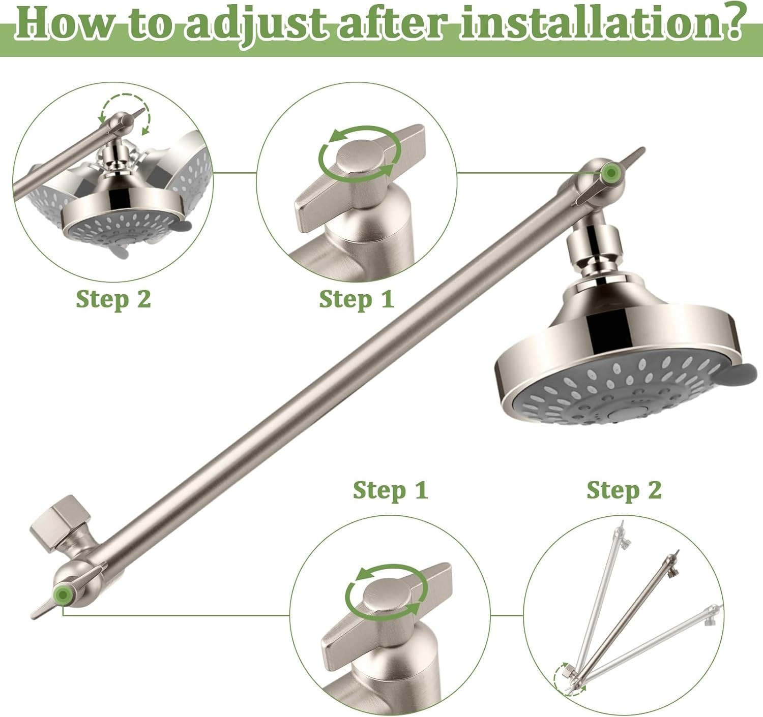 Rain Shower Head Extension 12 Inch Adjustable Brushed Nickel