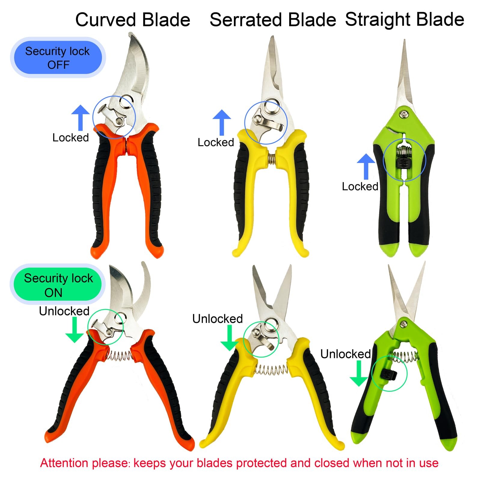 Pruning Shears, 5 Pack Garden Shears with Medium, Orange, Yellow, Green