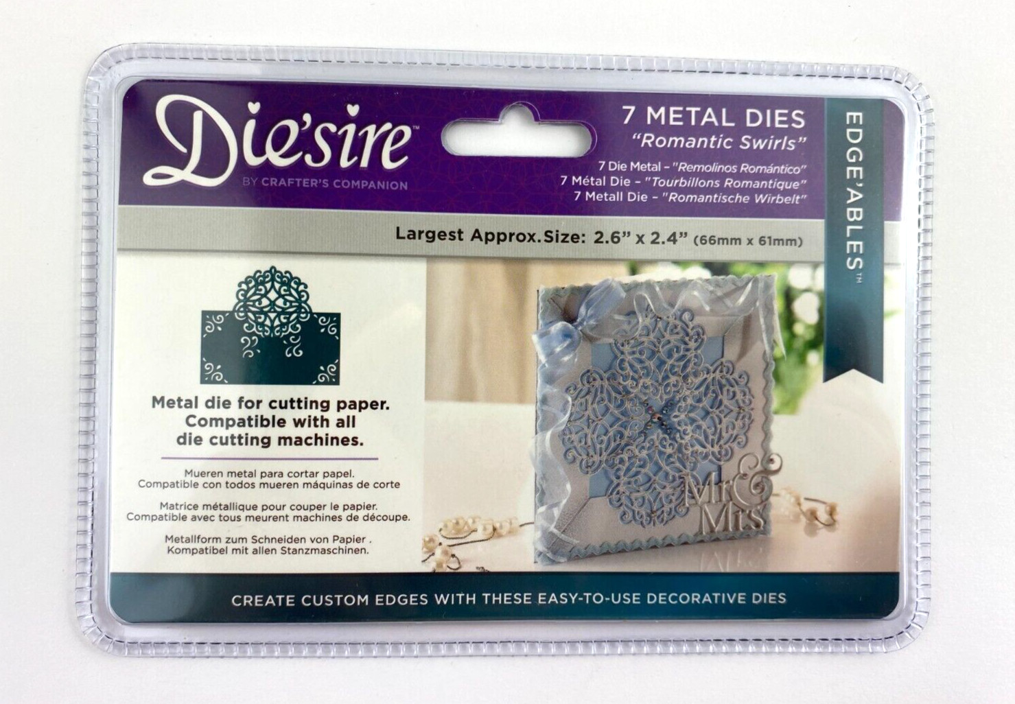 Crafters Companion Die'sire ROMANTIC SWIRLS" Edge-Ables Metal Dies NEW