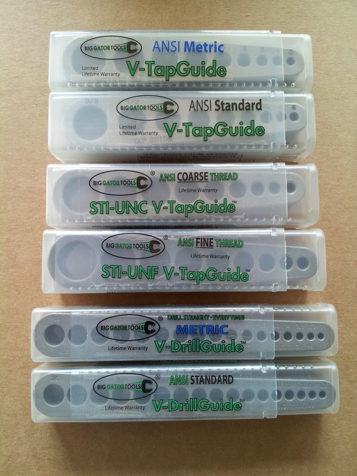 Complete set of 6 different V Tap guides and V Drill guides - by Big Gator Tools