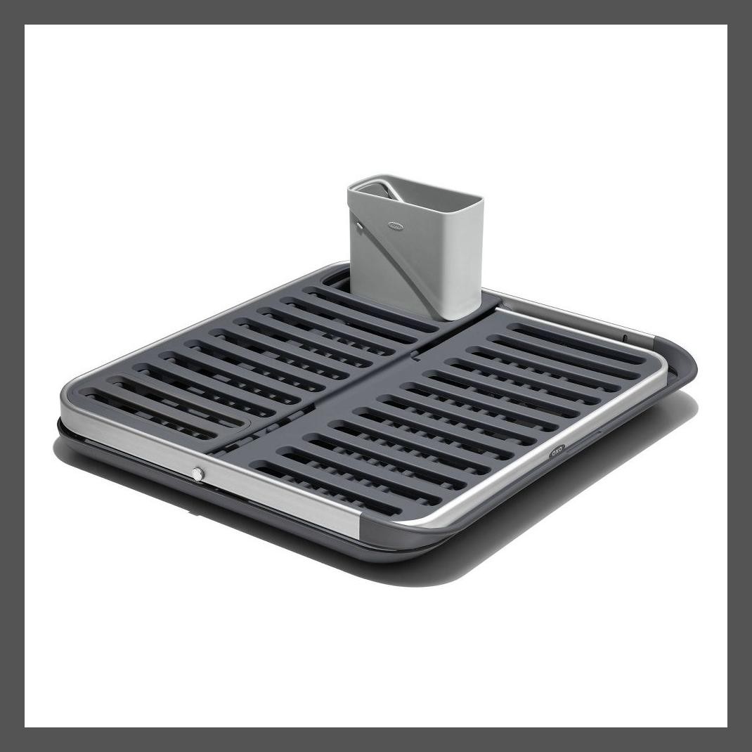 OXO Aluminum Dish Rack Foldable Compact Folding Freestanding Rustproof