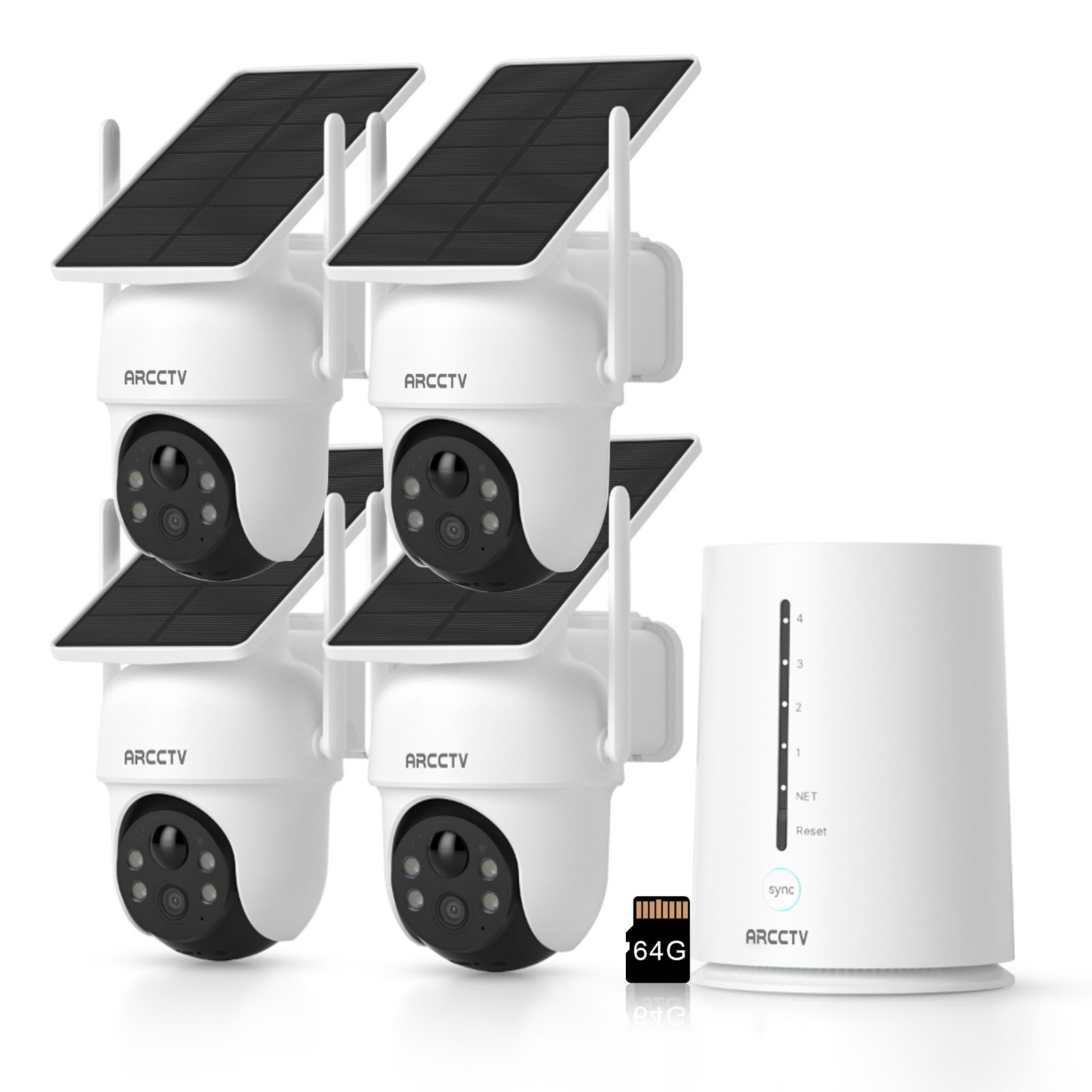 ARCCTV Solar Battery Security Camera System Wireless Outdoor Home 4-Camera Kits