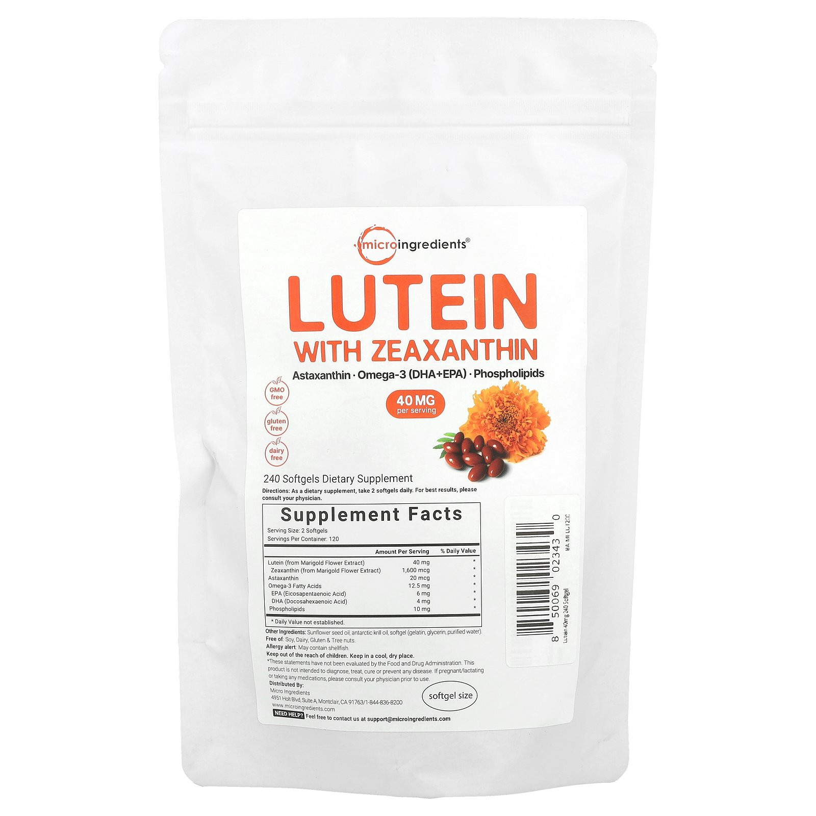 Lutein With Zeaxanthin, 240 Softgels