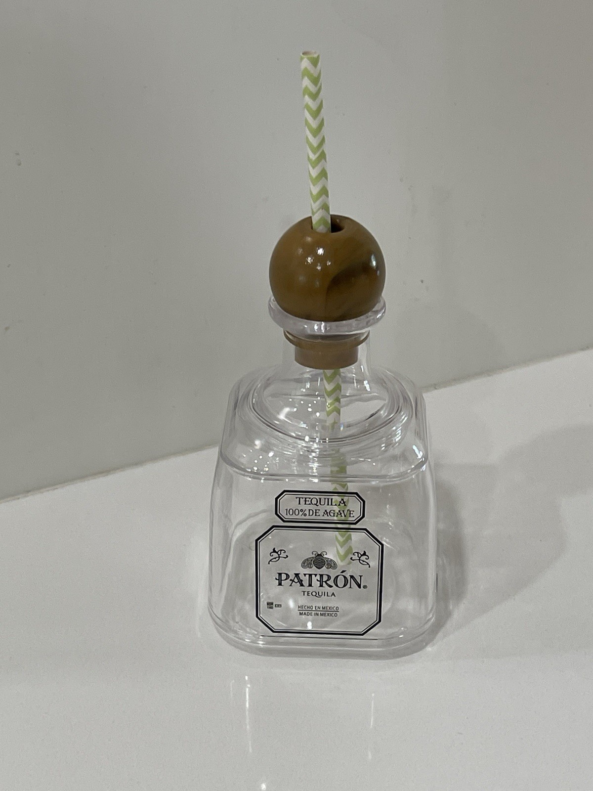 Patron Tequila Plastic Acrylic Clear Drink Cup Bottle With Straws NEW Official
