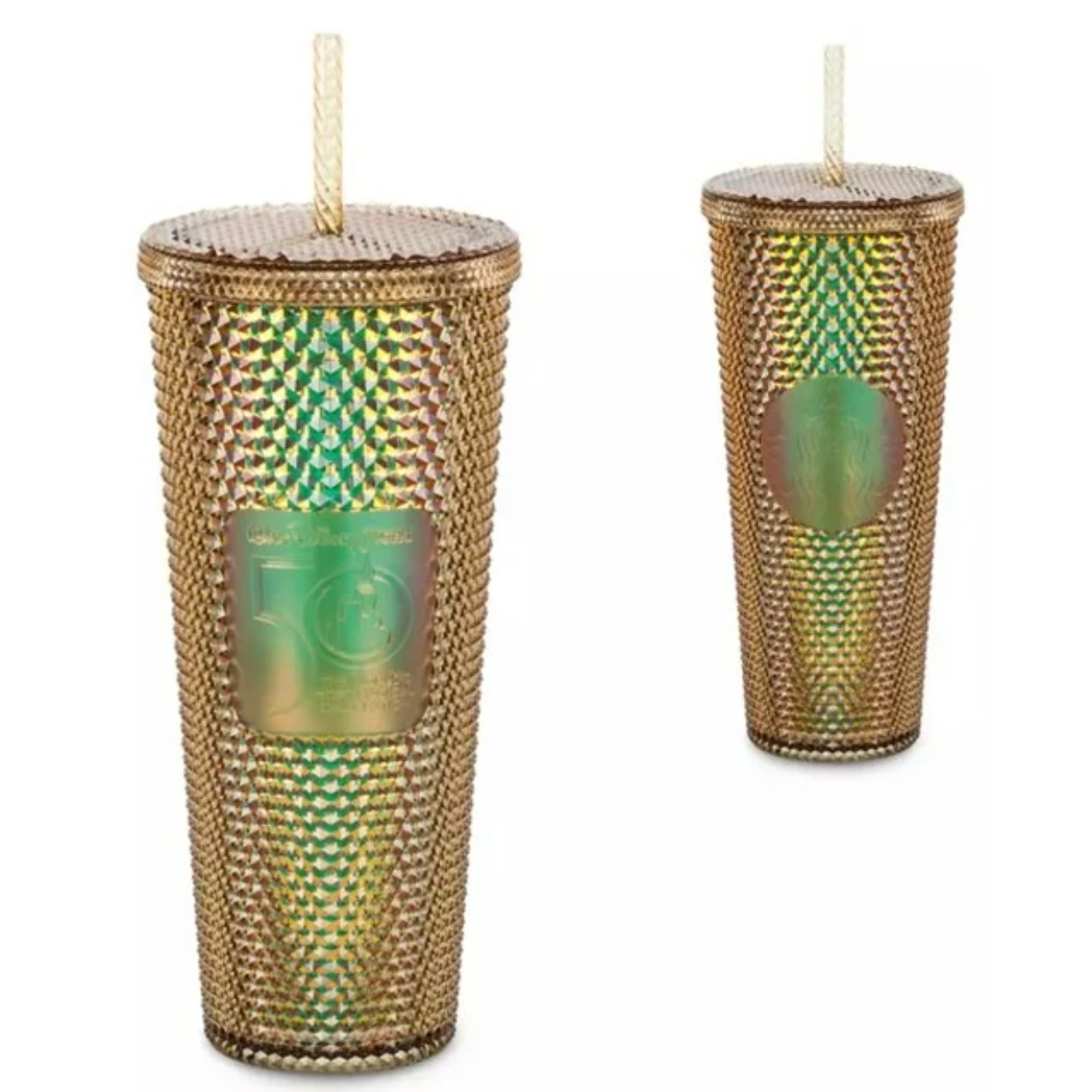 New Disney World Magic Kingdom 50th Starbucks Gold Studded Tumbler 24oz Cold Cup