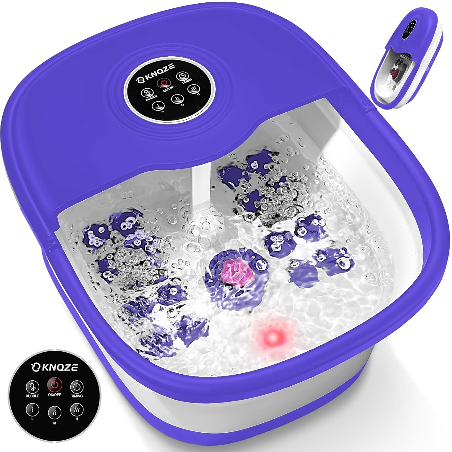Collapsible Foot Spa Bath with Heat, Remote Temperature Control Bubbles (PURPLE)