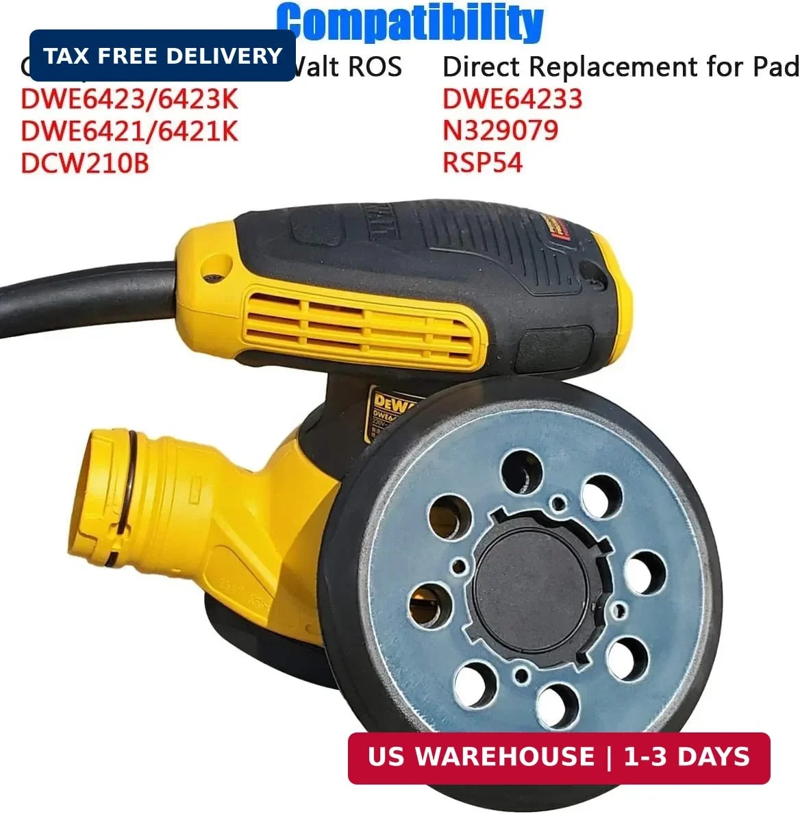 2 Pack Sander Pad for Dewalt, 5 inch 8 Hole Hook and Loop Replacement Orbital Sa