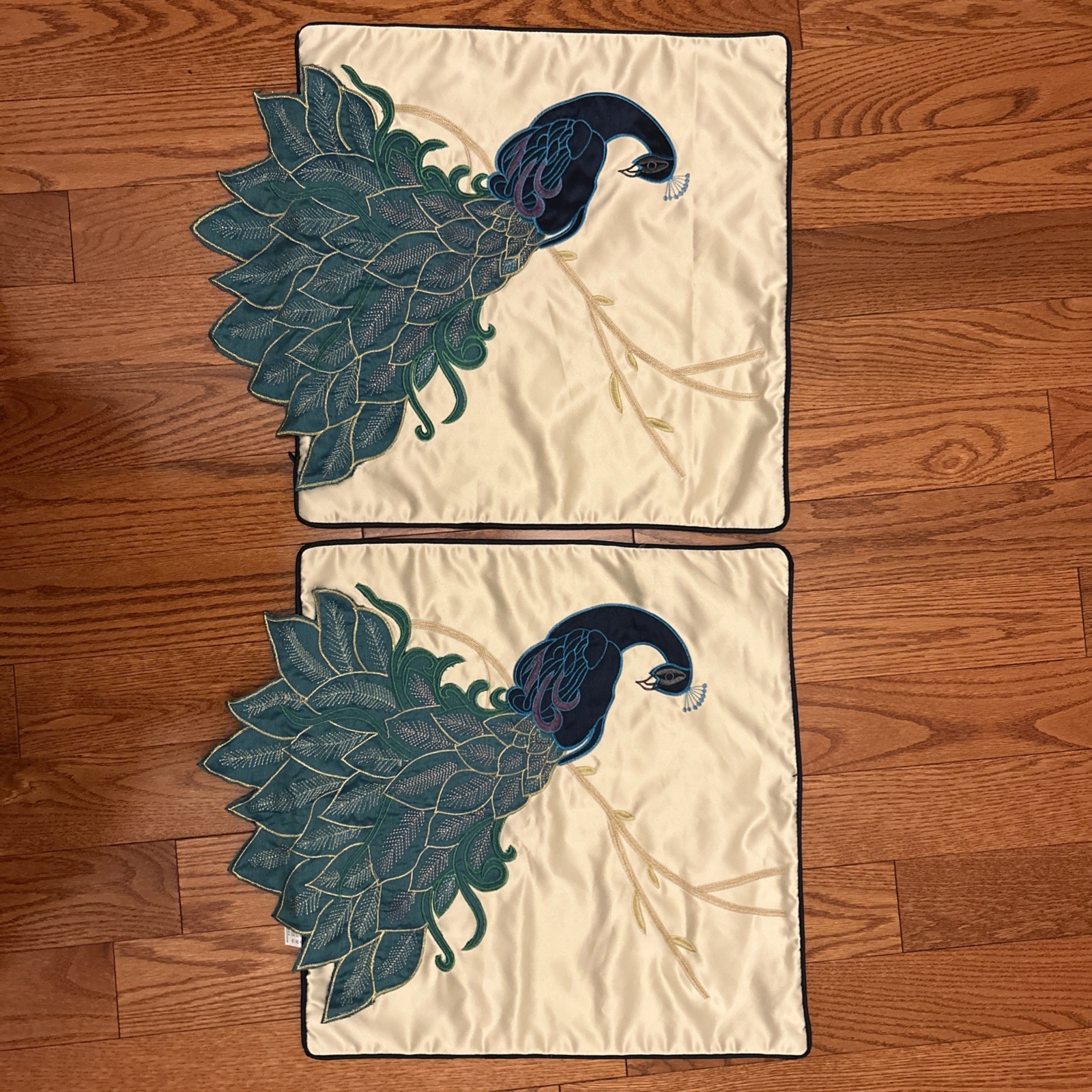 Cracker Barrel Peacock Embroidered Pillow With Flowers