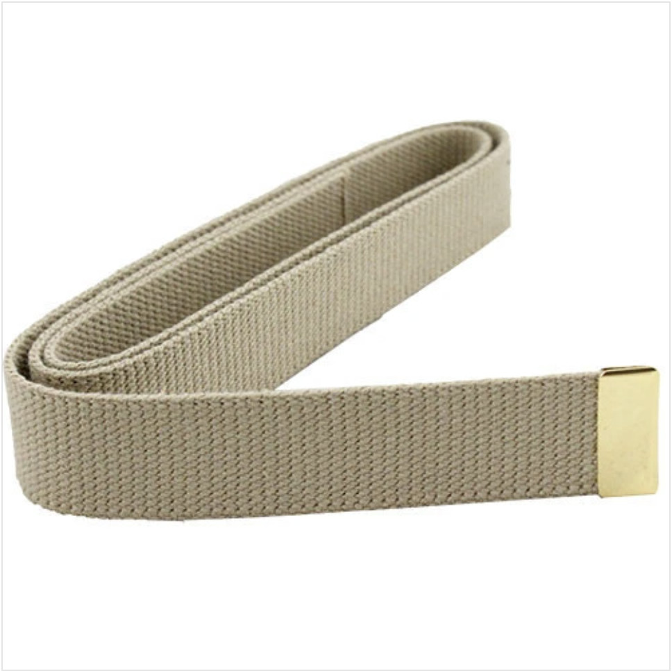 GENUINE U.S. NAVY BELT: KHAKI COTTON WITH 24K GOLD TIP - MALE