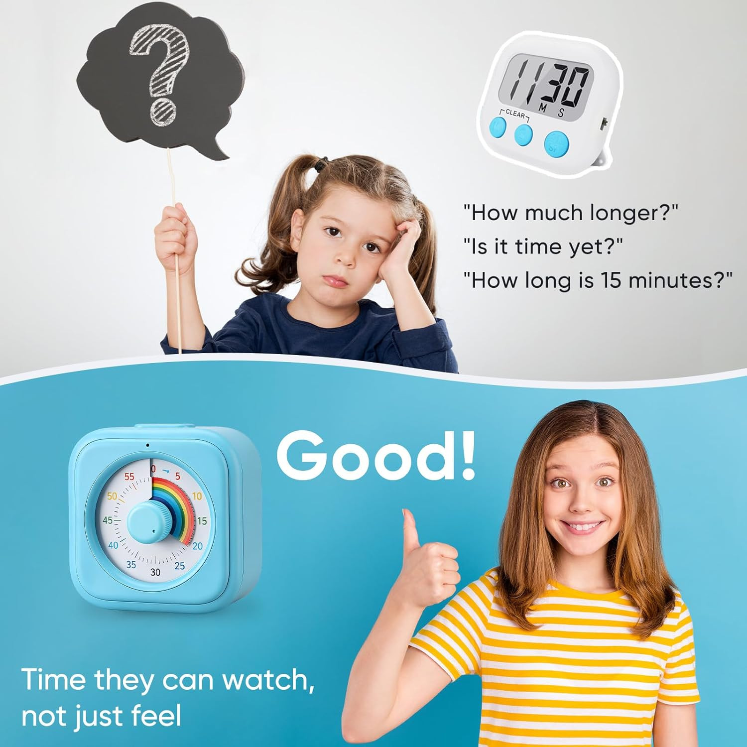 Rainbow Visual Timer for Kids, 60 Minute Silent Countdown Clock with Color Disk,