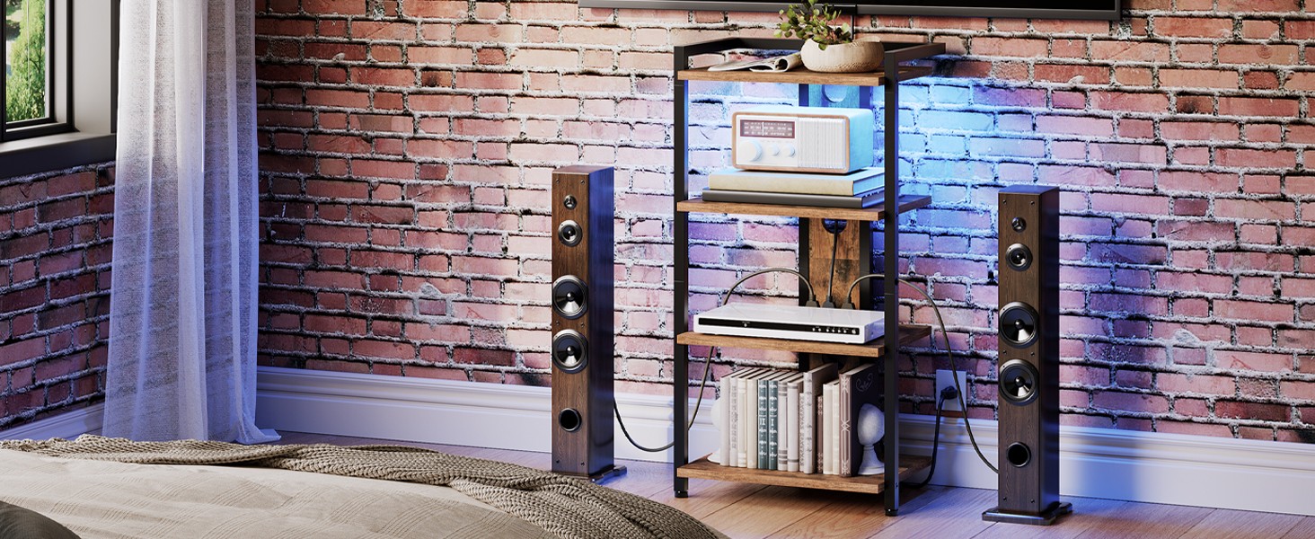4-Tier AV Media Stand, Media Console with Charging Stat and LED