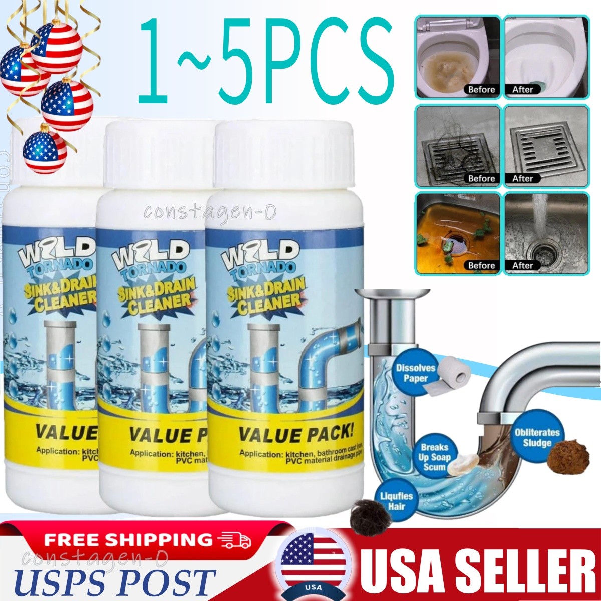 Wild-Tornado Powerful Sink & Drain Cleaner Powder - Quick Foaming Super Clean