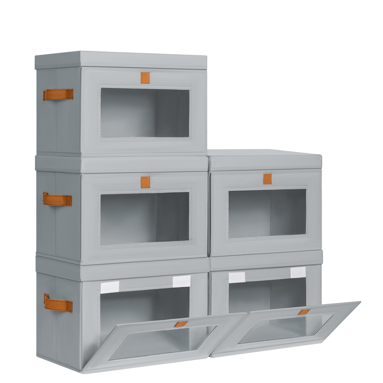 Storage Bins with Lids - 5 Pack Front Opening Stackable Fabric Storage Boxes ...