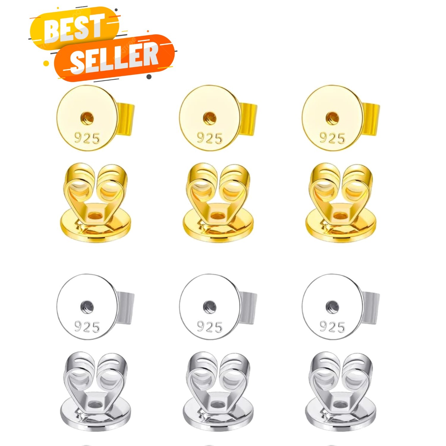 Secure & Durable Earring Backs - 12 Pairs in Luxurious Gold & Silver Design