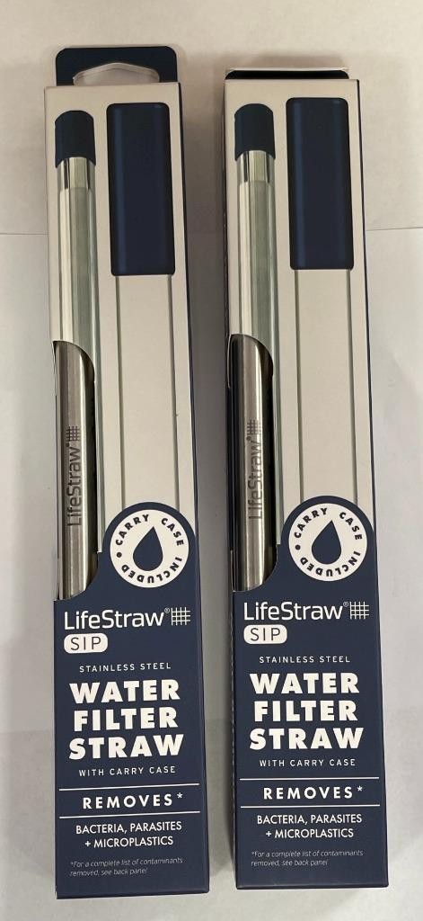 LOT OF 2 LifeStraw SIP STAINLESS STEEL WATER FILTER STRAW W/ CARRY CASE- NEW