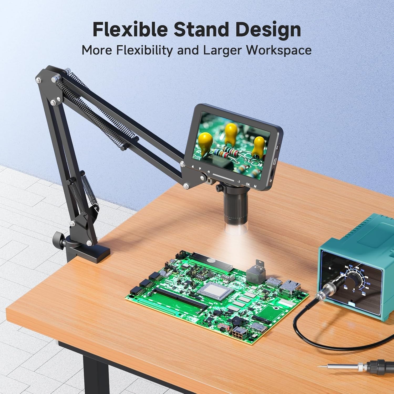 5" LCD Digital Soldering Microscope with Flexible Stand, 1000X Magnification ...